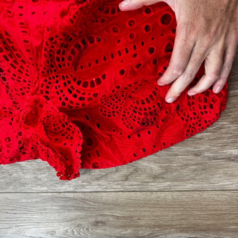FARM RIO Women's Red Eyelet Beaded Belt Romper Size S - Picture 5 of 13